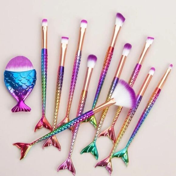 11pc Mermaid Makeup Brushes Set - Picture 3 of 8